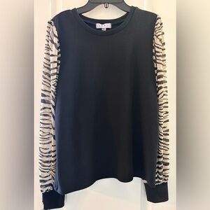 THML Black Sweater Top with Zebra-Print Cream & Black Sleeves Size M